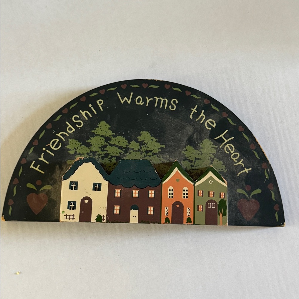 Vintage CottageCore Wooden Village Tole Painted Wall Decor Hand Crafted